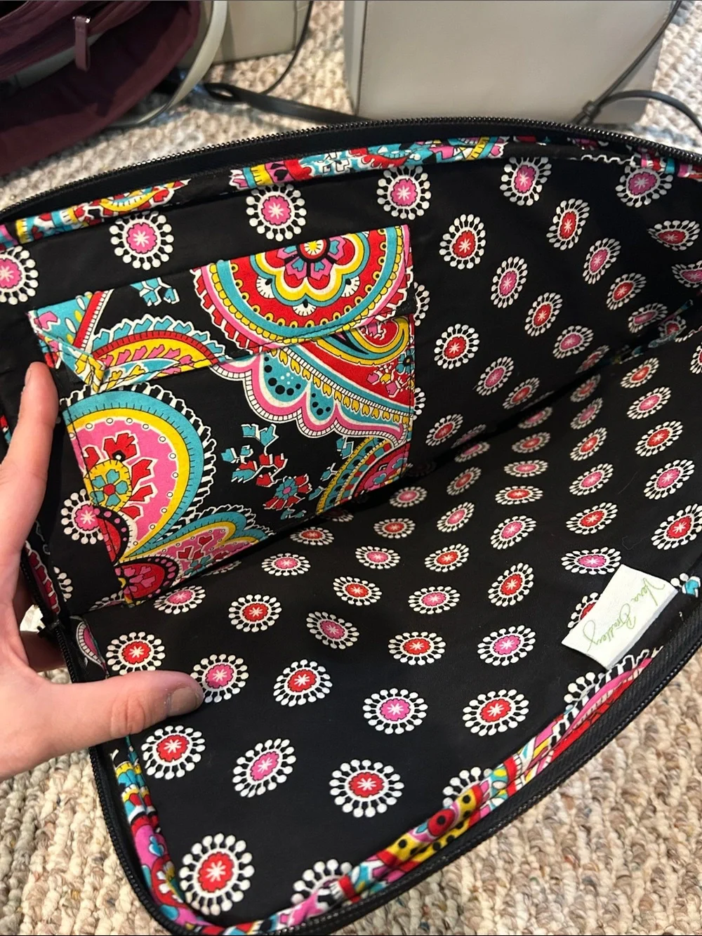 Vera Bradley 14x10 Quilted Paisley Laptop Sleeve Case Black Multicolor
